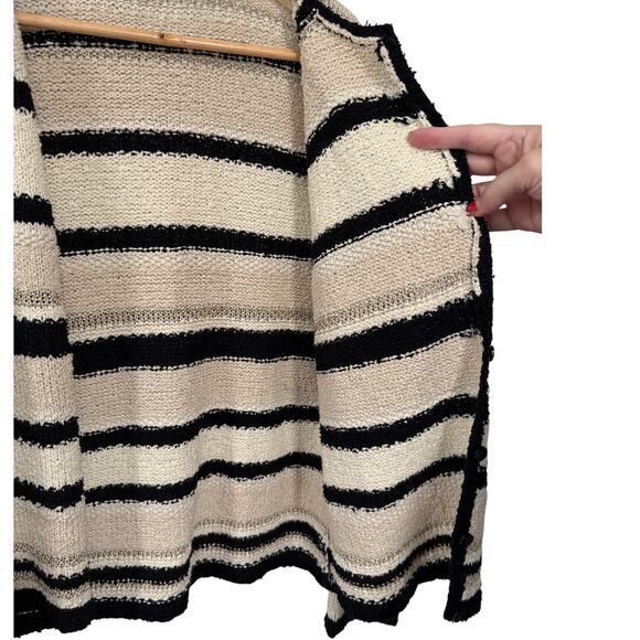 Sezane Vintage M Hand Knit Sweater Jacket SILK Cotton Stripe Neutrals Tan Black - Picture 7 of 10
